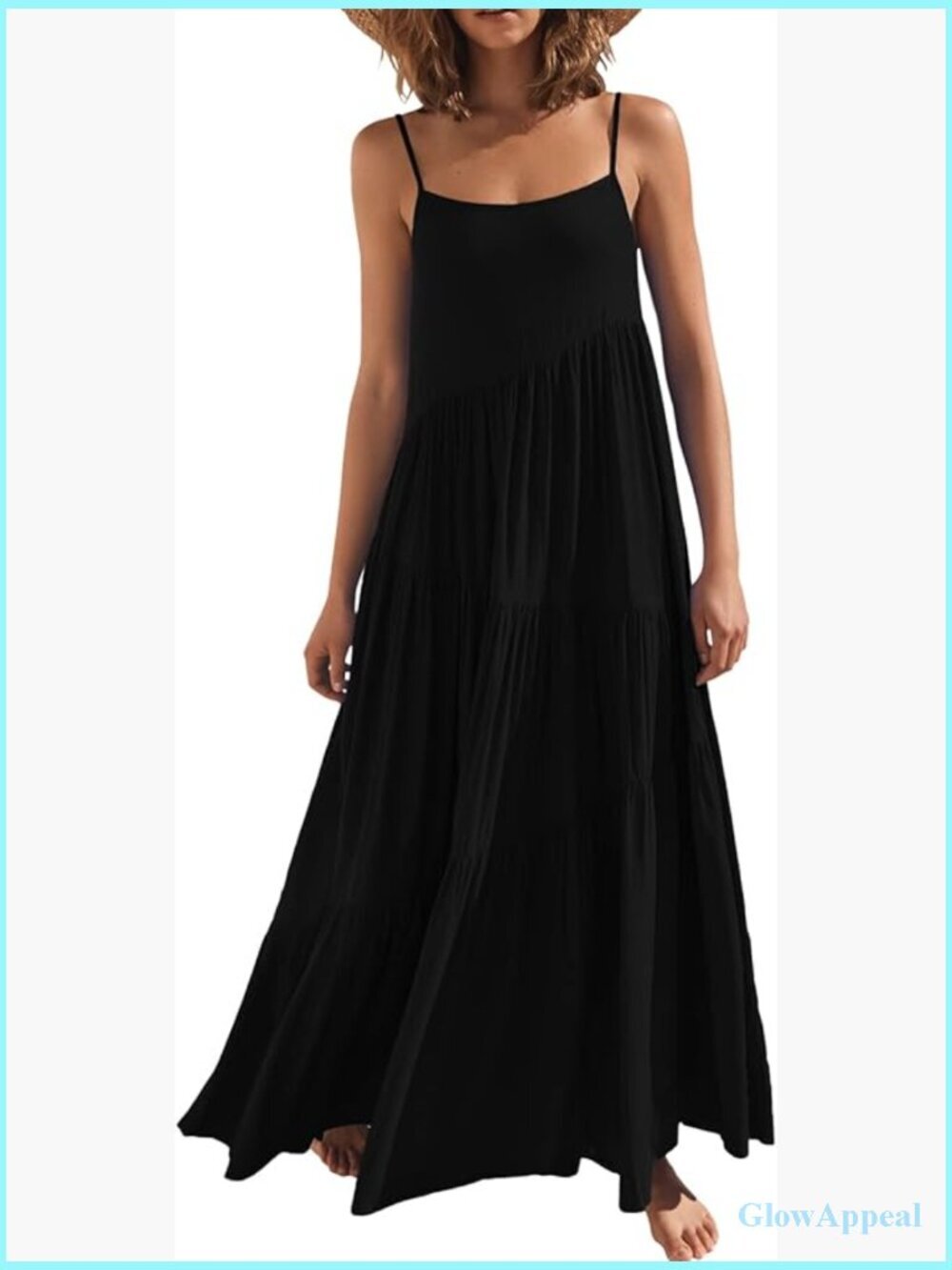 Women's Summer Loose Sleeveless Sundress Spaghetti Strap Flowy Boho Maxi Dress